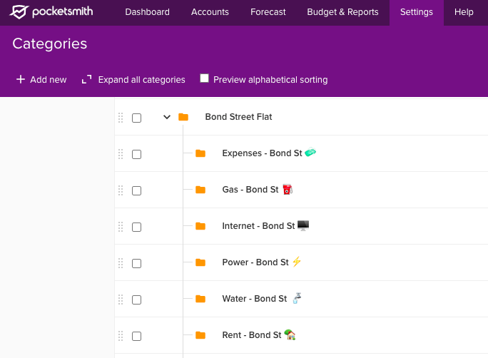 Creating sub-categories is a great way to separate your earning and spending into main groups