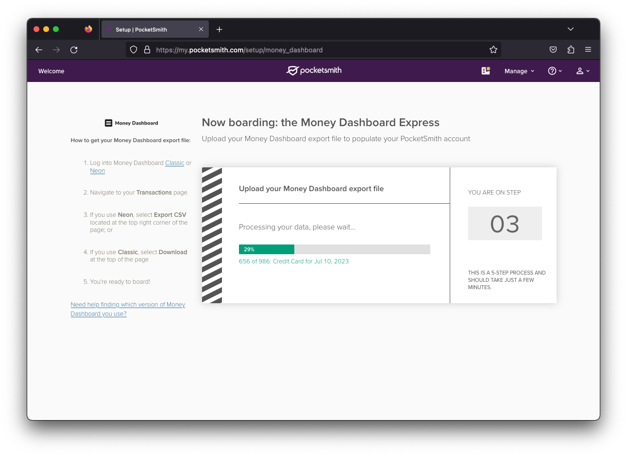 In progress import from Money Dashboard