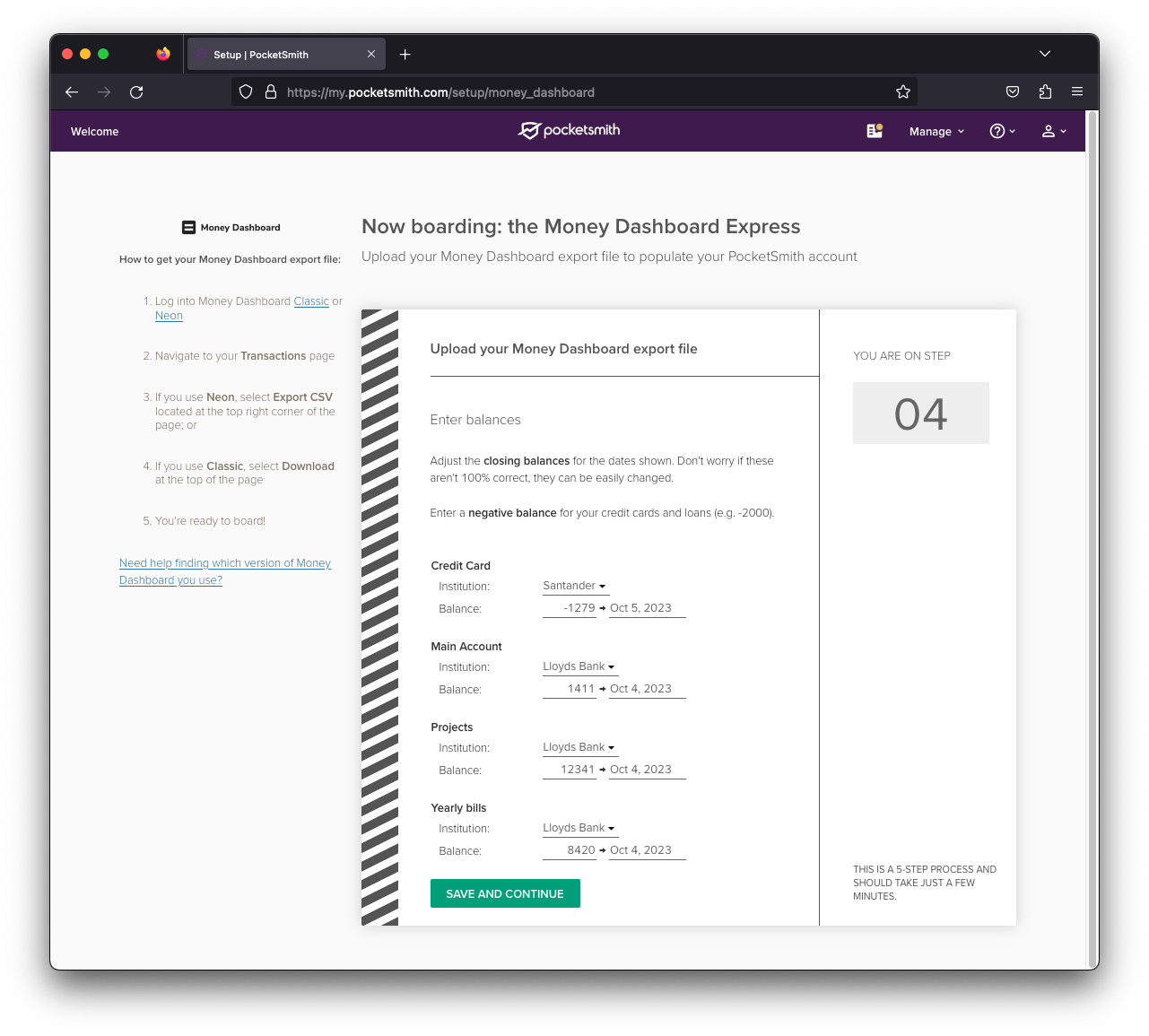 Setting your bank name and balances