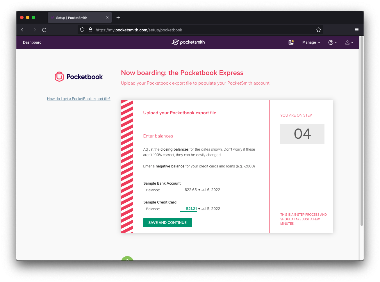 Setting balances after an import from Pocketbook