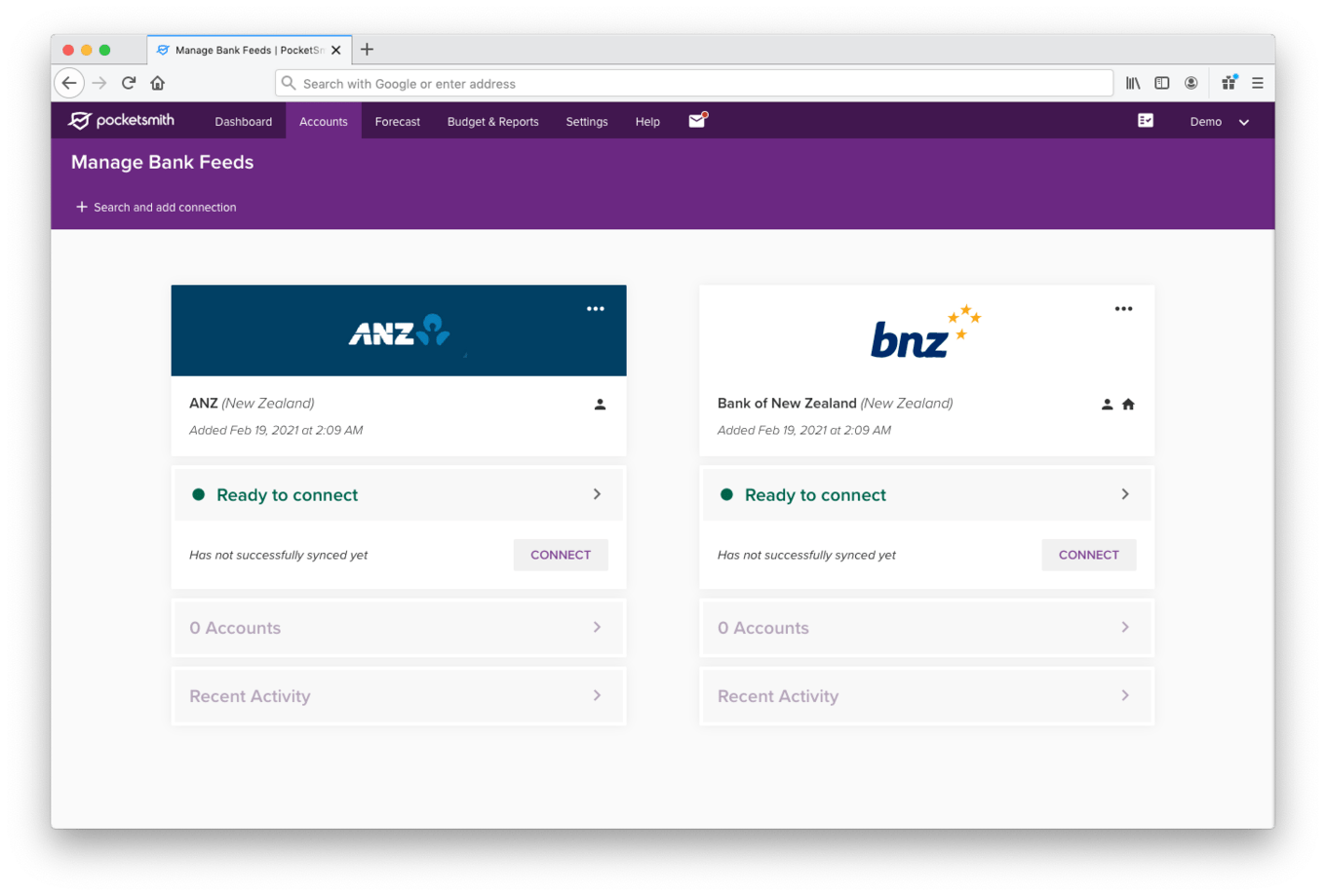 Connections page with "Ready to authorize"
