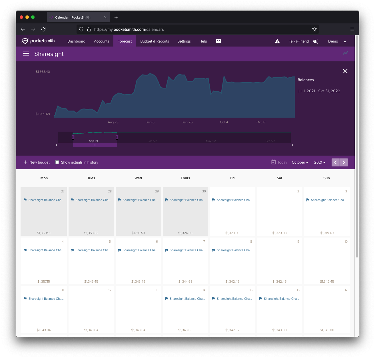 Track balance changes balances in Calendar