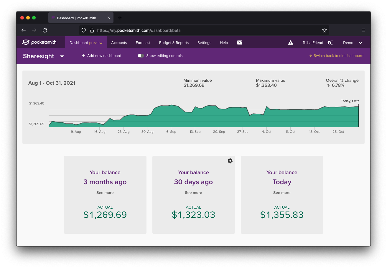 Track balance changes Dashboard