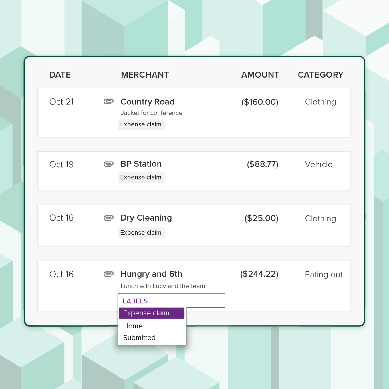 PocketSmith accounts screen showing labelled transactions